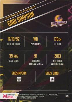2019 Tap 'N' Play Suncorp Super Netball #58 Gabi Simpson Back
